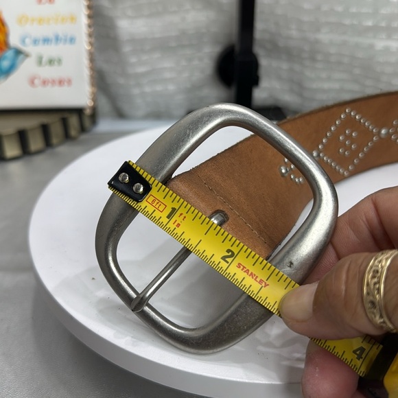 (H) Banana Republic Tan Silver Studded Leather Belt, Size S - Picture 11 of 13